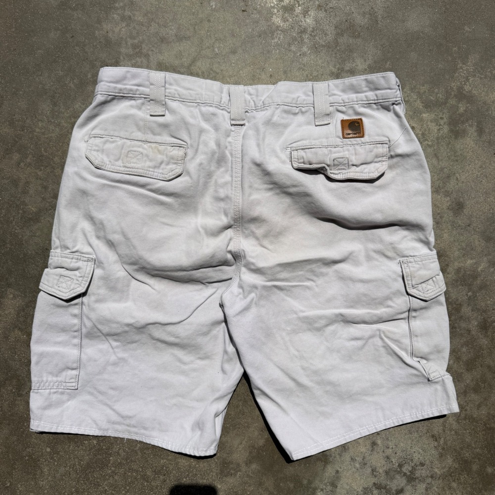 Carhartt Mens Canvas Cargo Shorts Light Gray B147 34W Utility Workwear